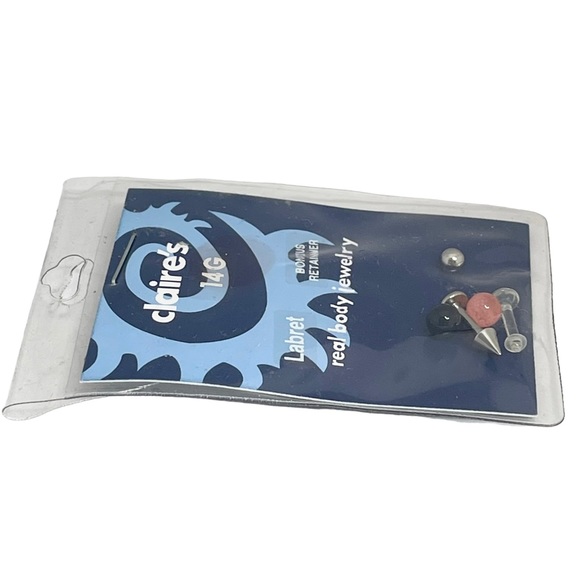 new Claire’s Body Jewelry 𖦹 14G Steel Labret Set 𖦹 Clear Pink Black Ball End - Picture 4 of 13